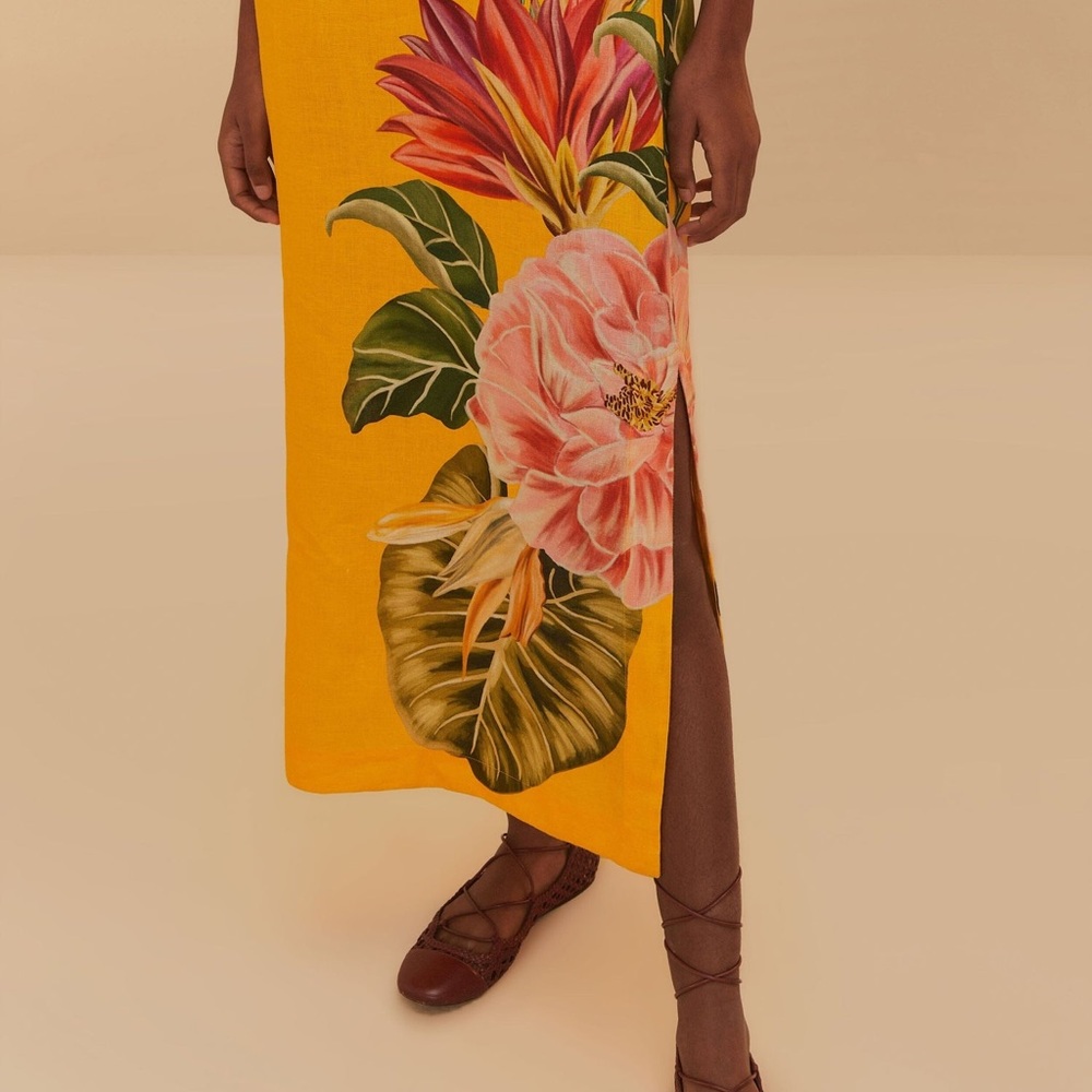 FARM Rio Yellow Floral Maxi Dress with Puff Shoulders - Picture 4 of 9